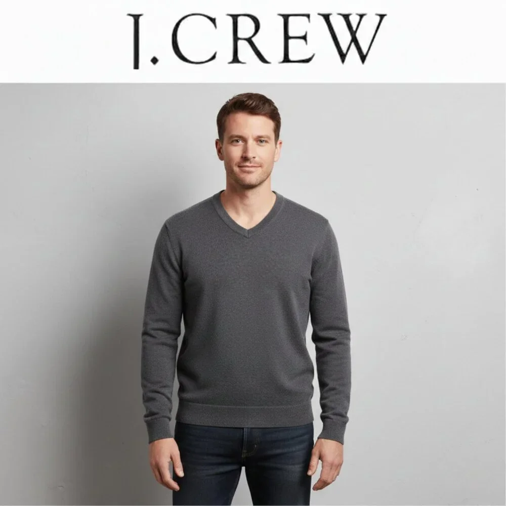 J. Crew Men’s V-Neck Sweater Size Large Charcoal Gray Minimalist Essential